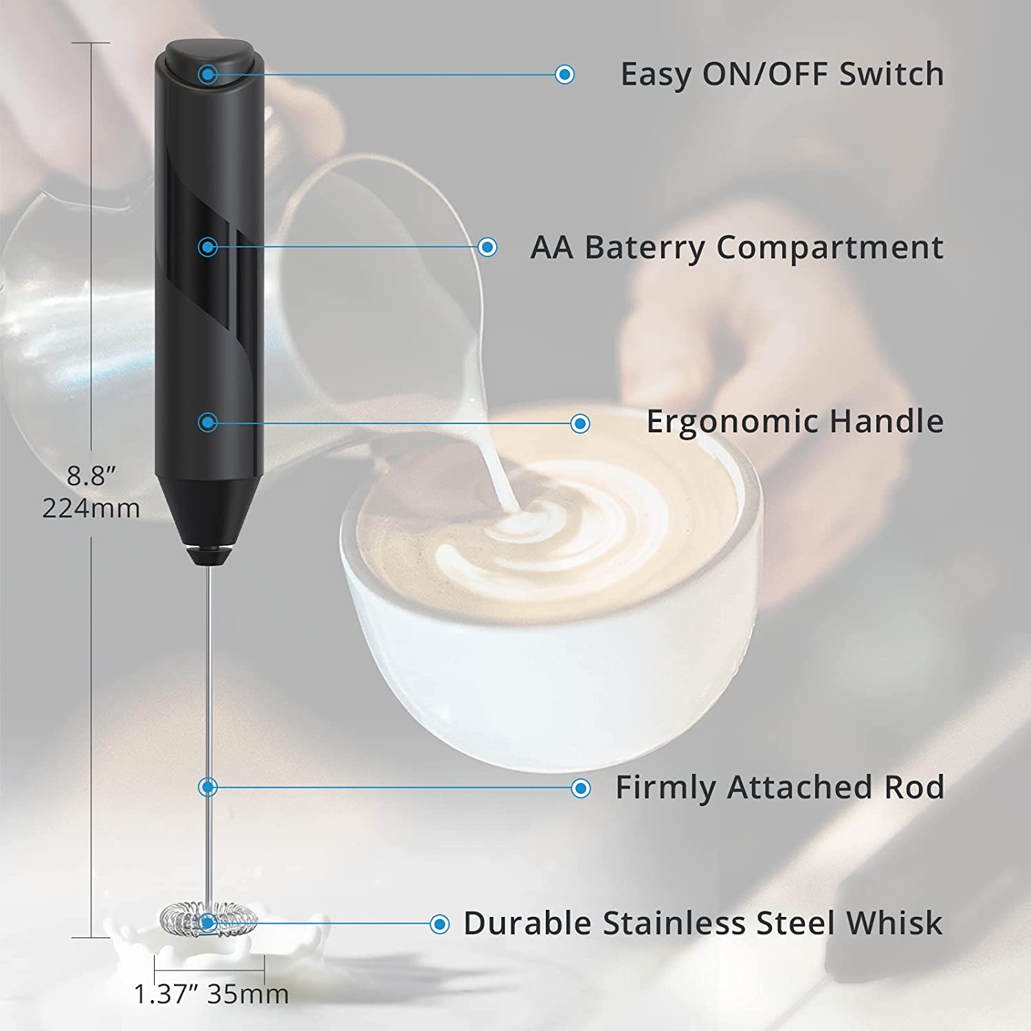  MAEXUS Rechargeable Milk Frother, frother wand